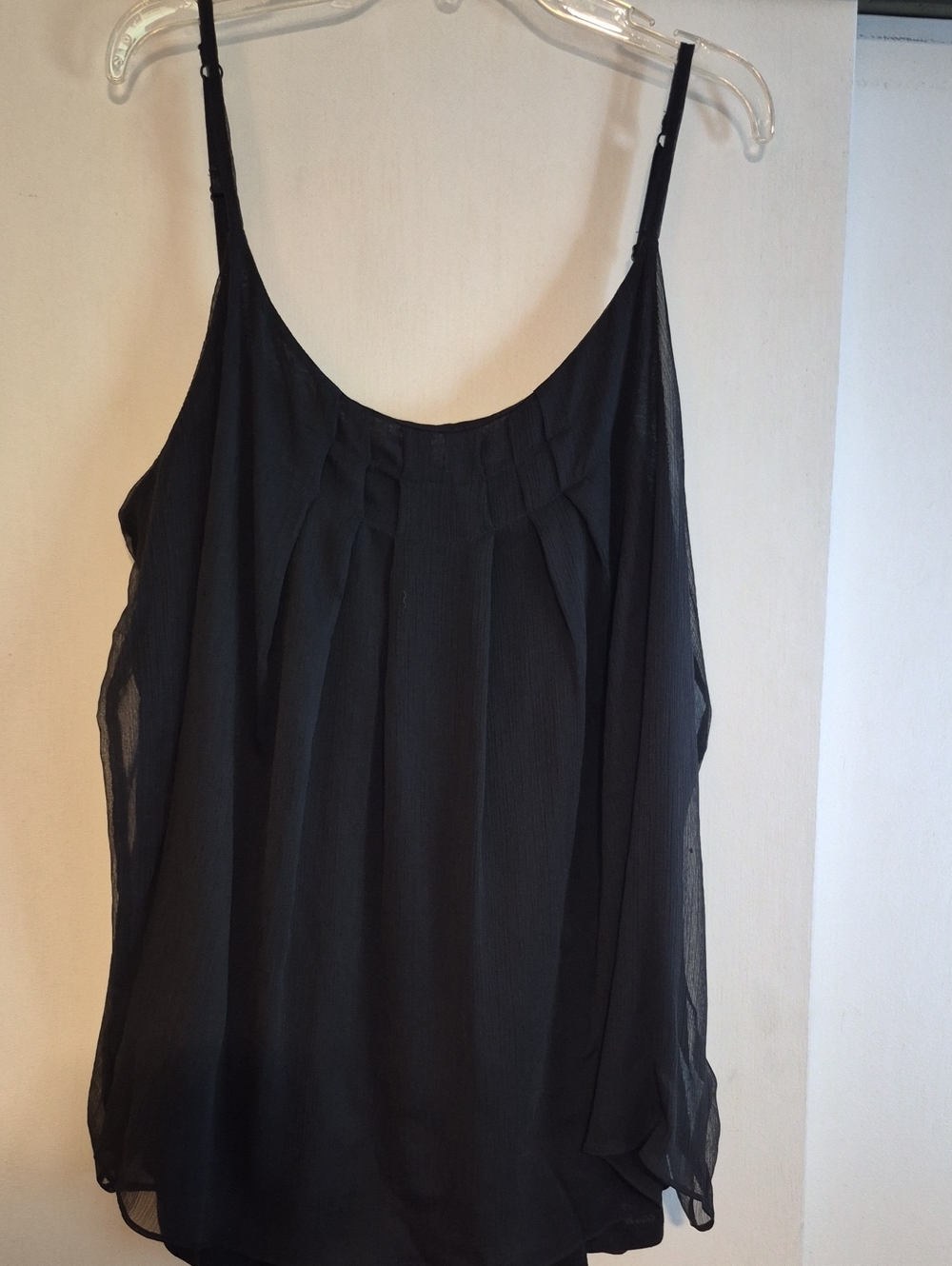New York & Company Black Pleated Chiffon Camisole